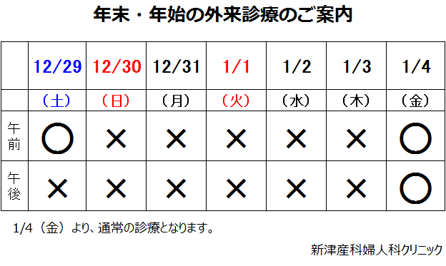 年末年始の休診のご案内